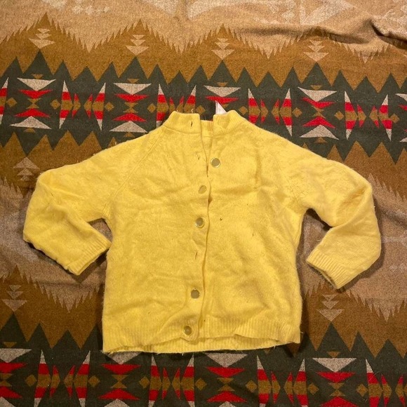 American Vintage Sweaters - vintage 1940's Yellow Button Up wool sweater